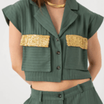 Cropped Vest with Sequins on Pockets