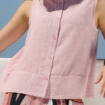 Sleeveless linen button-front top