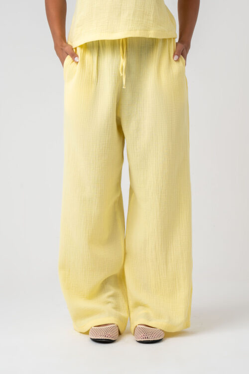 Elastic waist cotton pants with drawstring
